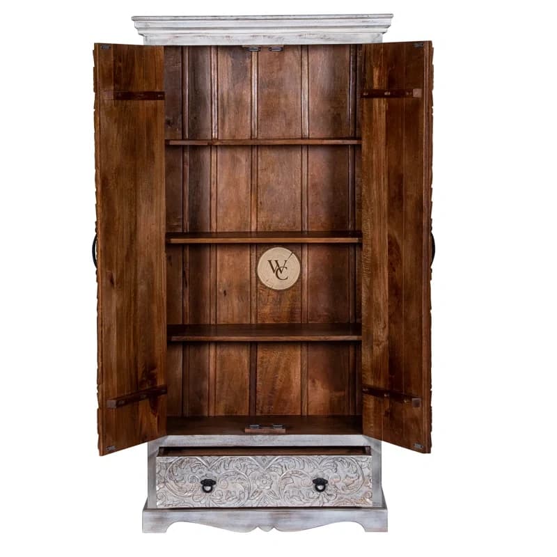 Mango Wood Hand-Carved Armoire/Wardrobe, another view