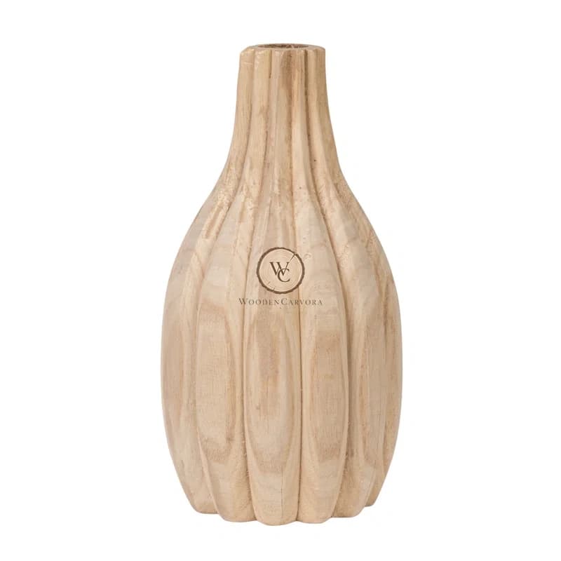 Mango Wood Round Hand-Carved Decorative Vase, another view