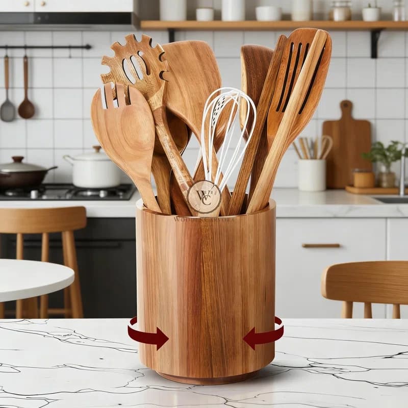 Acacia Wood Utensil Set with Holder