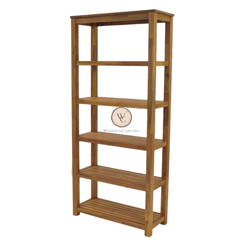 Acacia Wood Etagere Bookcase, another view