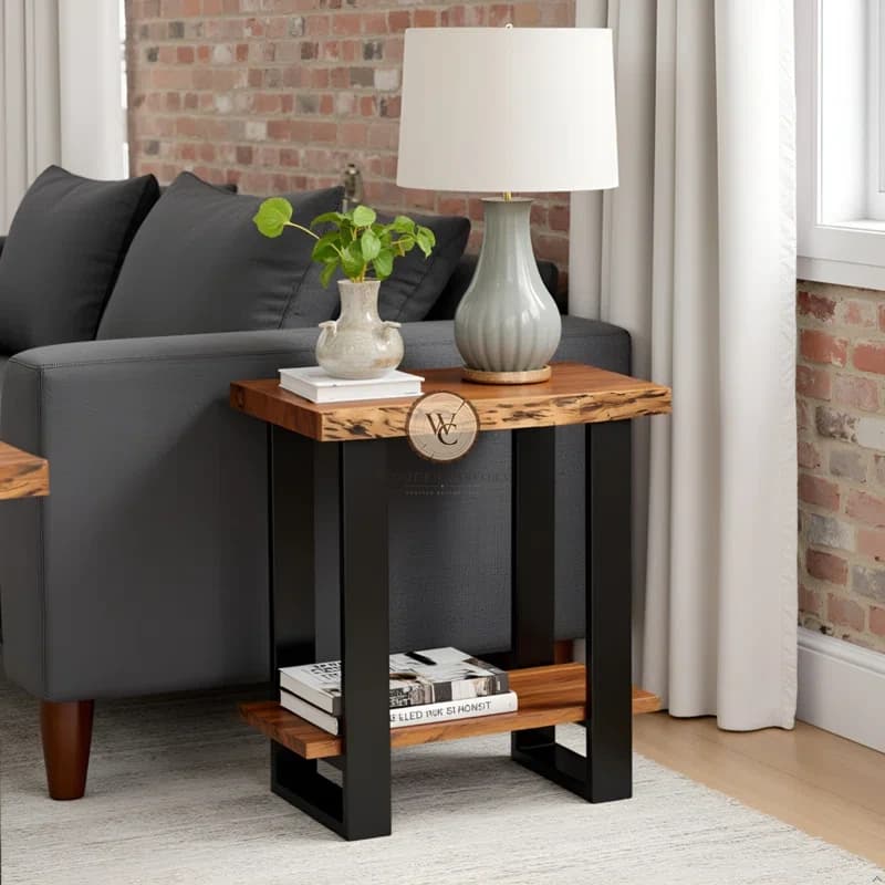 Acacia Wood Storage End Table