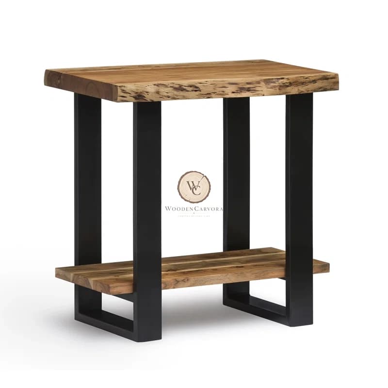 Acacia Wood Storage End Table, another view