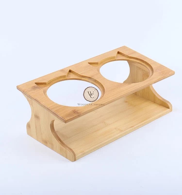 Ceramic & Bamboo Elevated Bowl Stand, another view