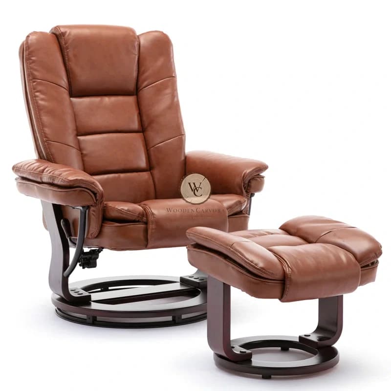 Sheesham Wood Swivel Recliner with Ottoman, another view