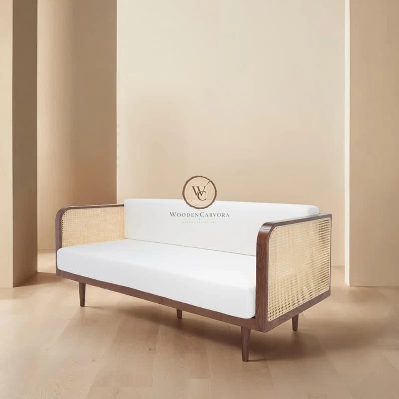 Acacia Wood Cane Sofa, another view
