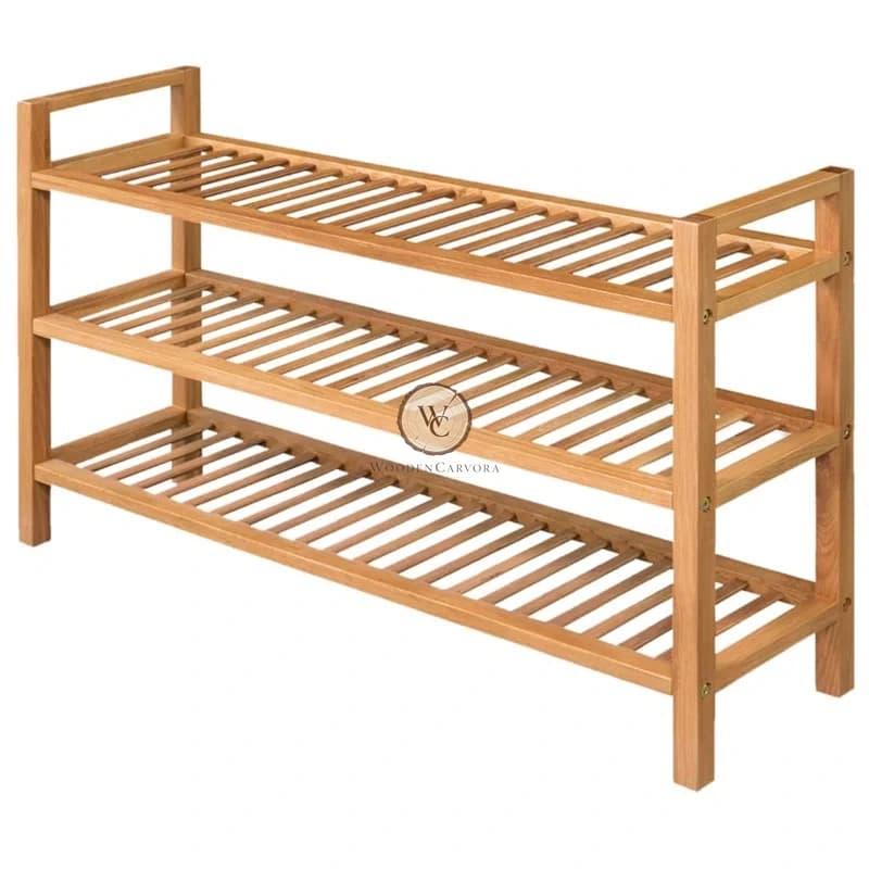 Teak Wood 3-Tier Shoe Rack, another view