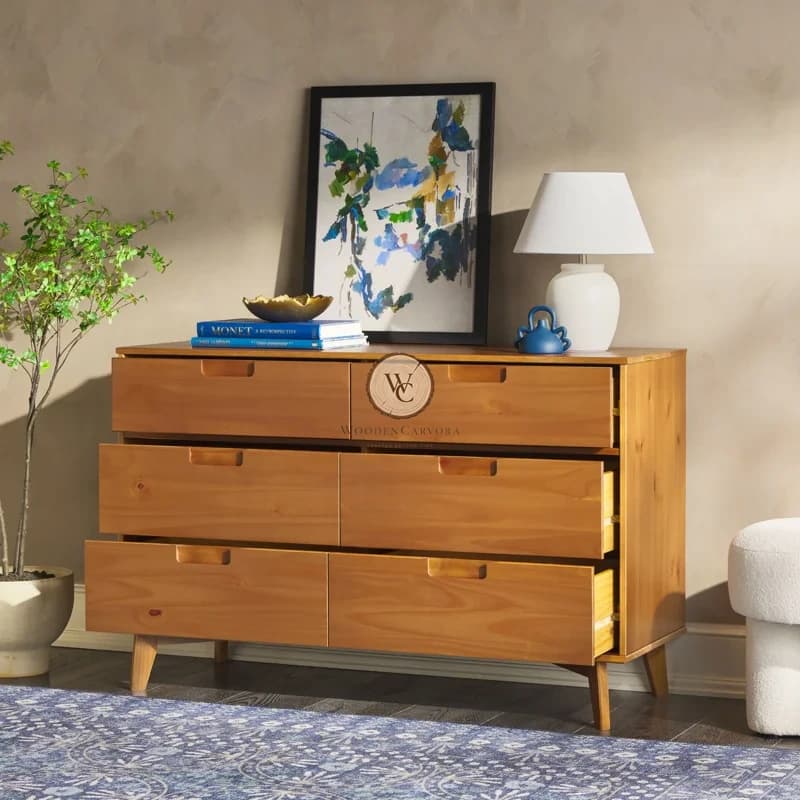 Acacia Wood 6-Drawer Double Dresser, another view