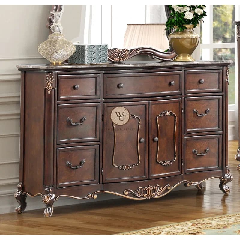 Sheesham Wood 7-Drawer Dresser with Marble Top