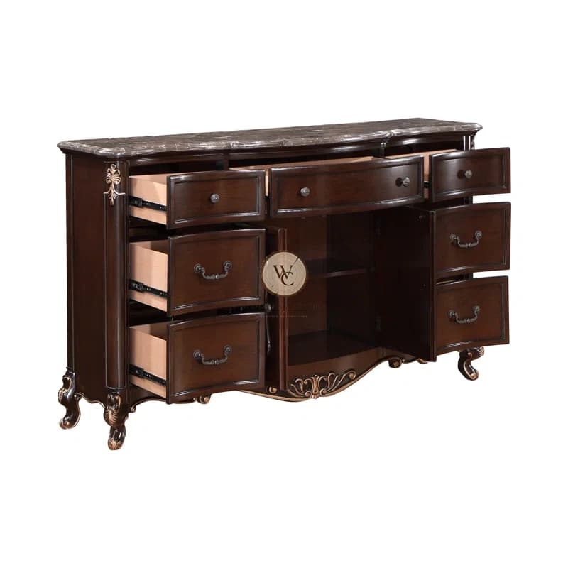 Sheesham Wood 7-Drawer Dresser with Marble Top, another view