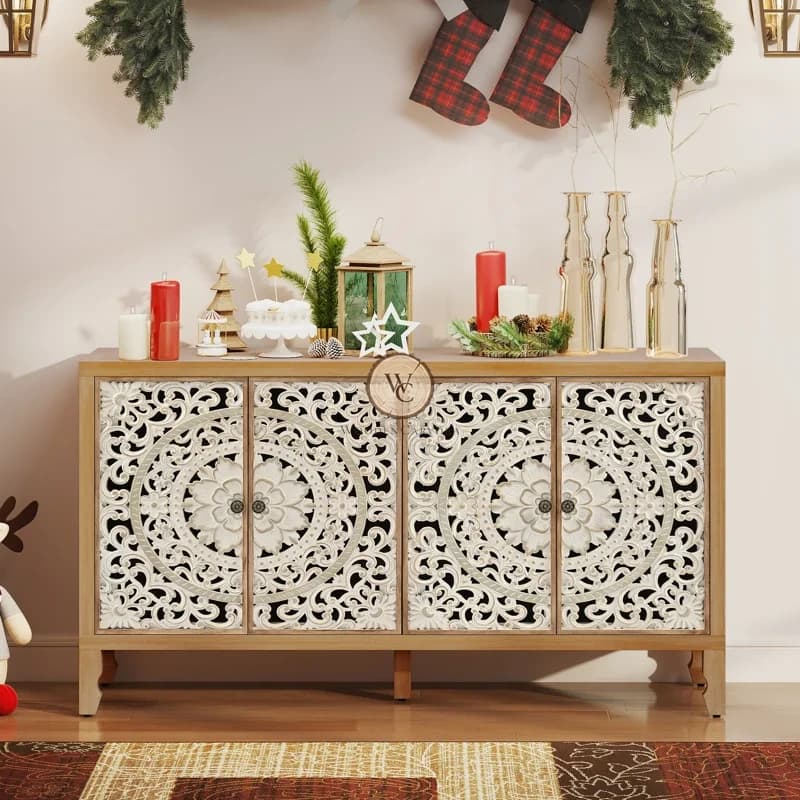 Sheesham Wood Hand-Carved Carved Sideboard