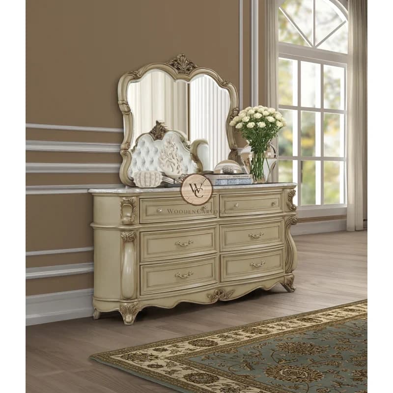 Sheesham Wood 6-Drawer Dresser with Mirror