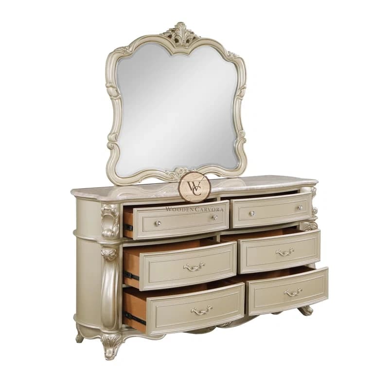 Sheesham Wood 6-Drawer Dresser with Mirror, another view