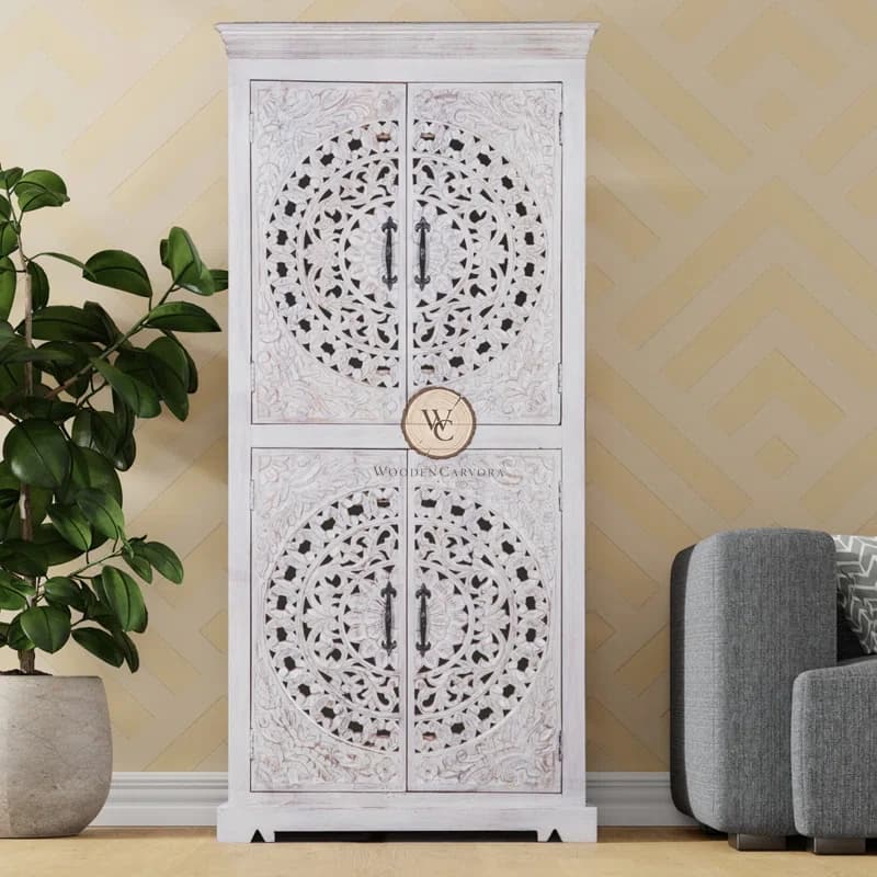 Sheesham Wood Hand-Carved Armoire