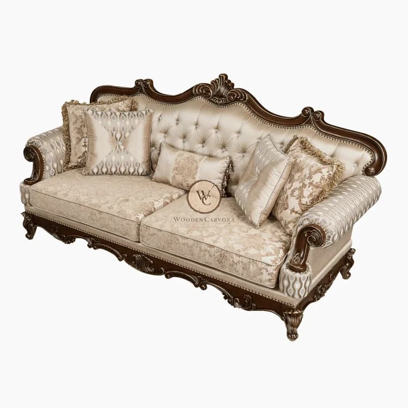 Sheesham Wood Tufted Traditional Sofa, another view