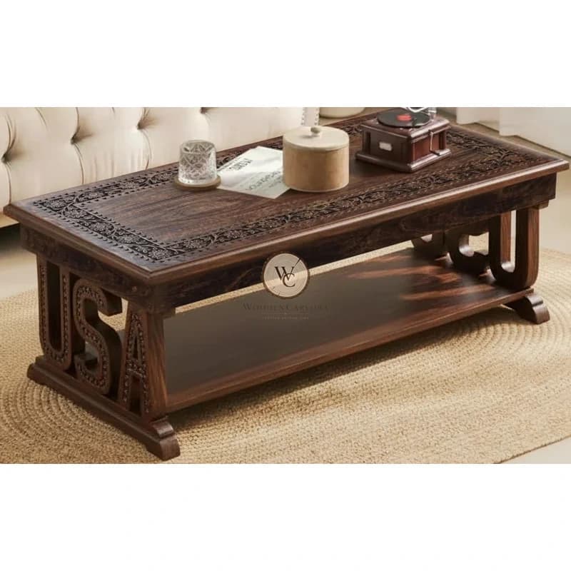 Mango Wood Hand-Carved Coffee Table
