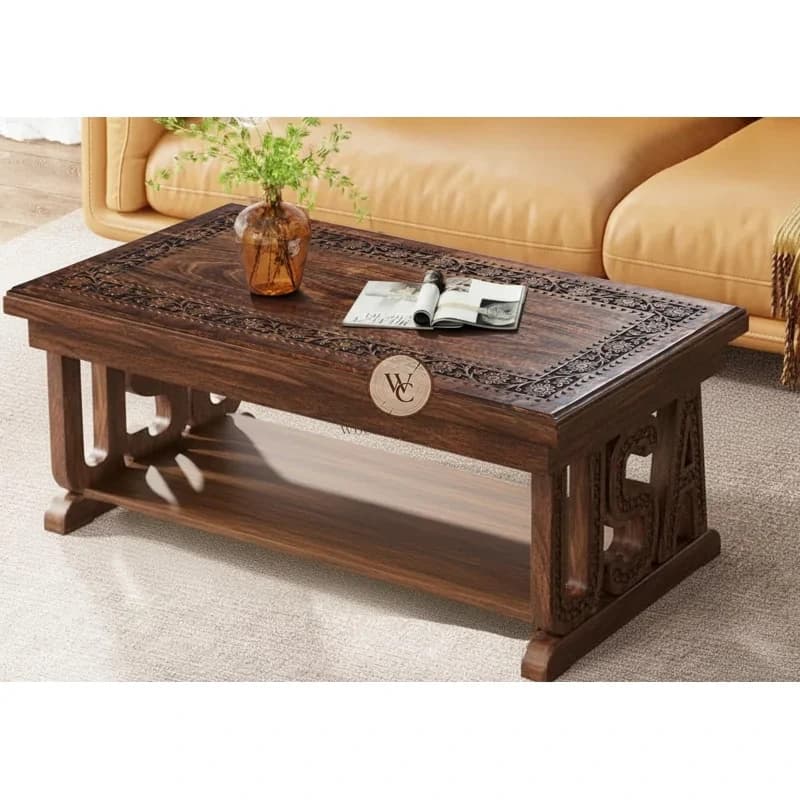 Mango Wood Hand-Carved Coffee Table, another view