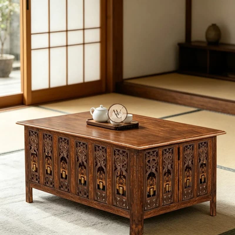 Mango Wood Hand-Carved Compact Coffee Table