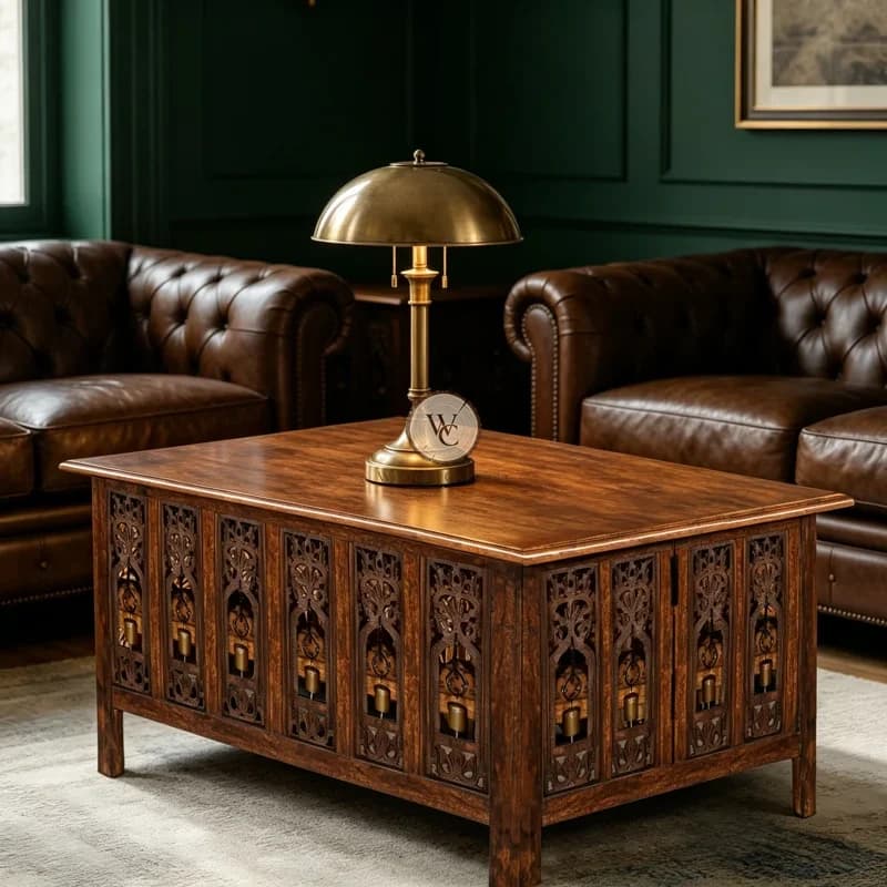 Mango Wood Hand-Carved Compact Coffee Table, another view