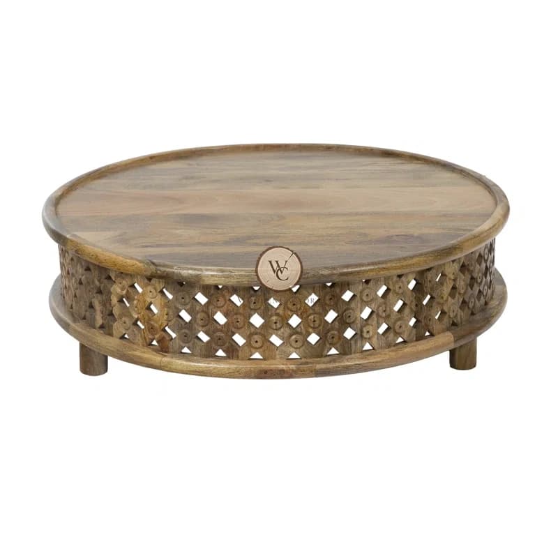 Mango Wood Round Hand-Carved Coffee Table