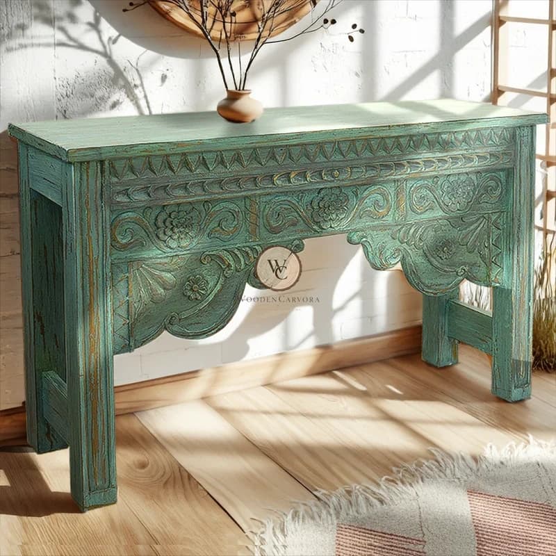 Mango Wood Hand-Carved Console Table