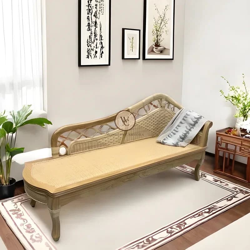 Acacia Wood Hand-Carved Chaise Lounge