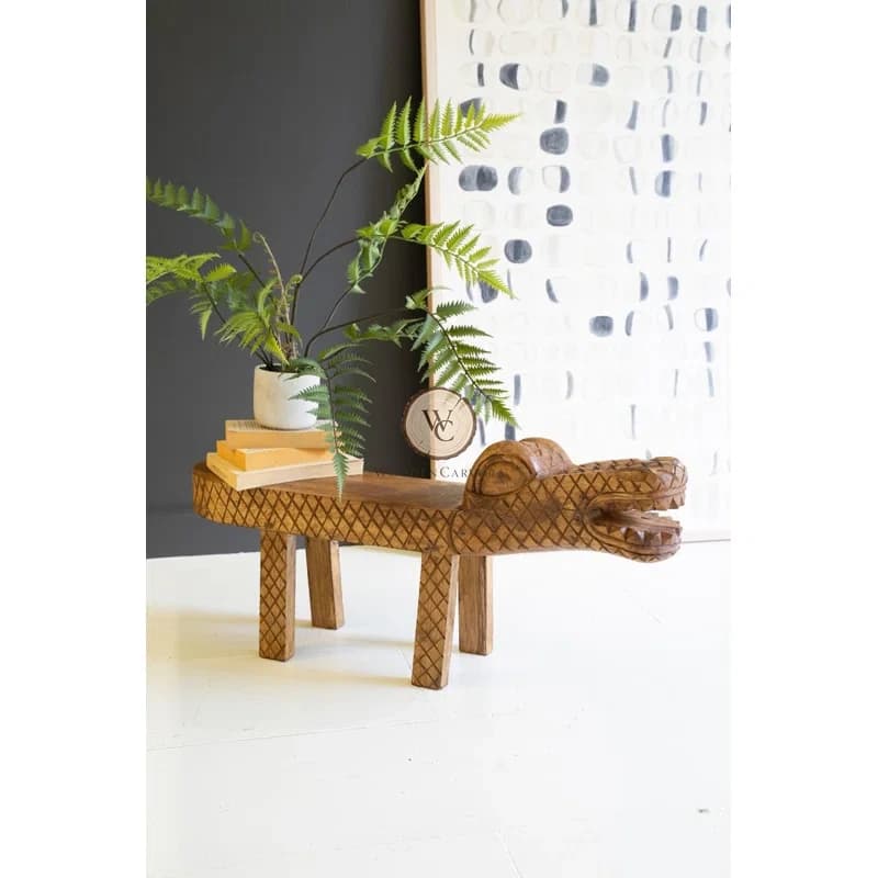 Teak Wood Hand-Carved Decorative Bench