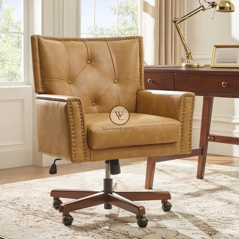 Sheesham Wood Swivel Office Chair 2