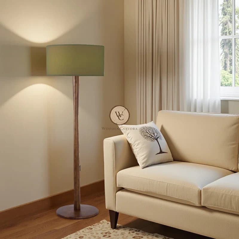 Retro Floor Lamp with Rubberwood Base