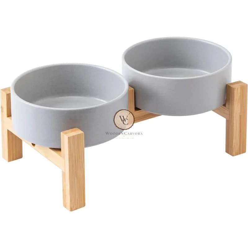 Teak Wood Raised Pet Bowl & Feeder
