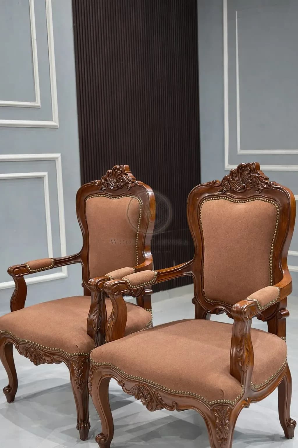 Classic Hand-Carved Wooden Living Room Chair Set of 6 – Upholstered Antique Style Accent Chairs