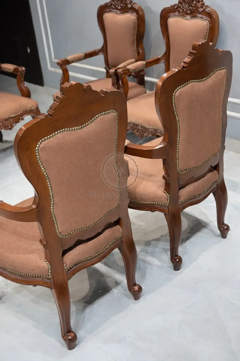 Classic Hand-Carved Wooden Living Room Chair Set of 6 – Upholstered Antique Style Accent Chairs, another view