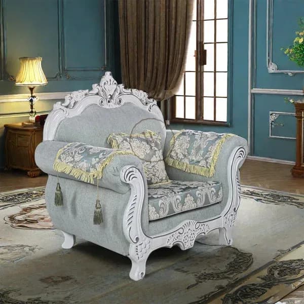 European Style Solid Wood Carved Fabric Sofa – Luxury Upholstered Living Room Sofa, another view