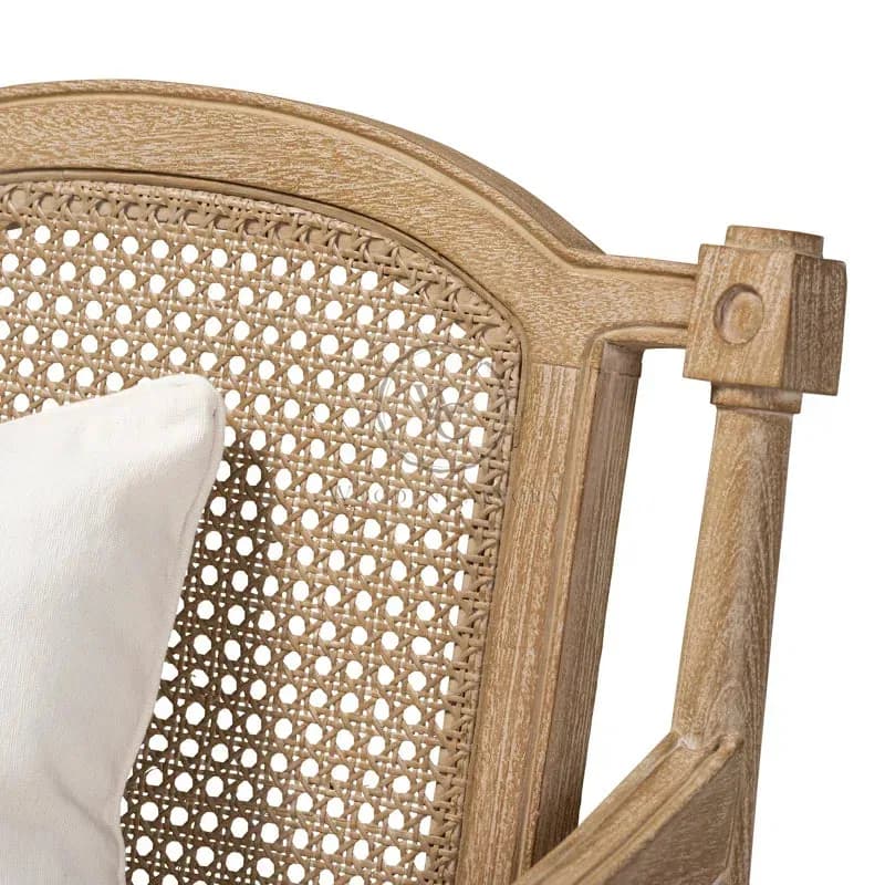 French Antique Mahogany Armchair with Rattan Back & Ivory Upholstery, another view