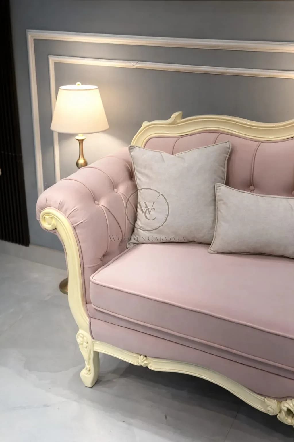 French-style carved pink sofa