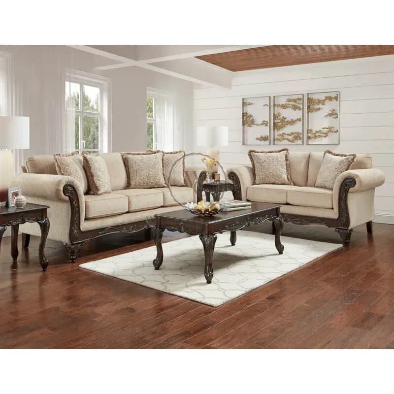 Halima Carved Wood Frame 5-piece Living Room Set