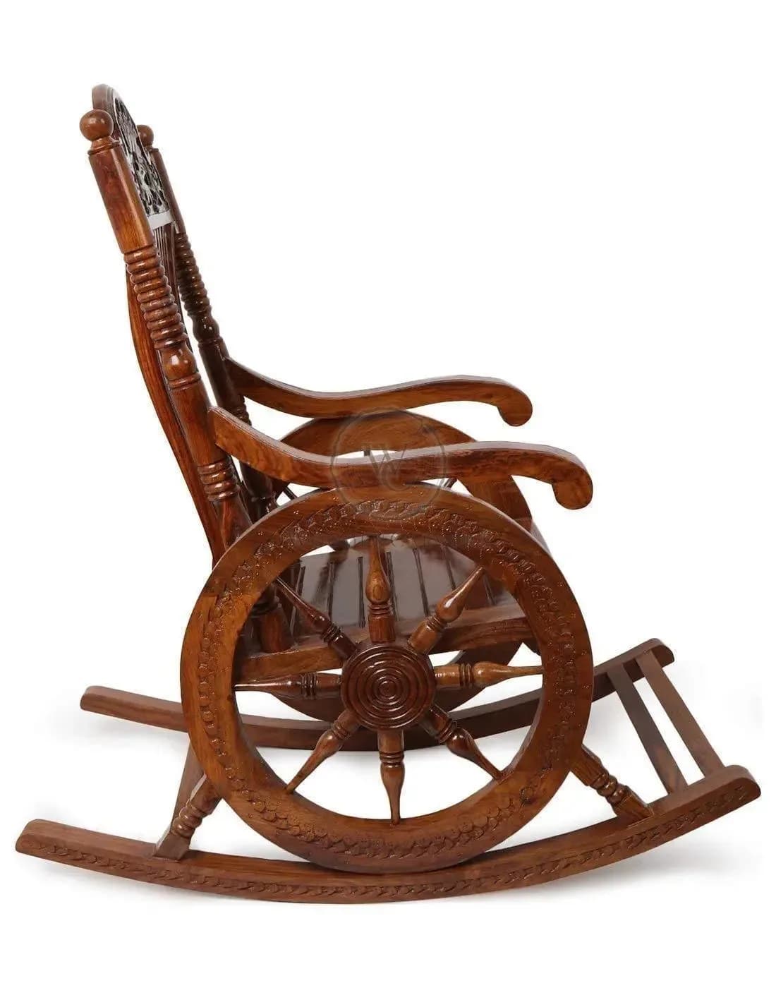 Hand Carved Sheesham Wood Rocking Chair (Brown)
