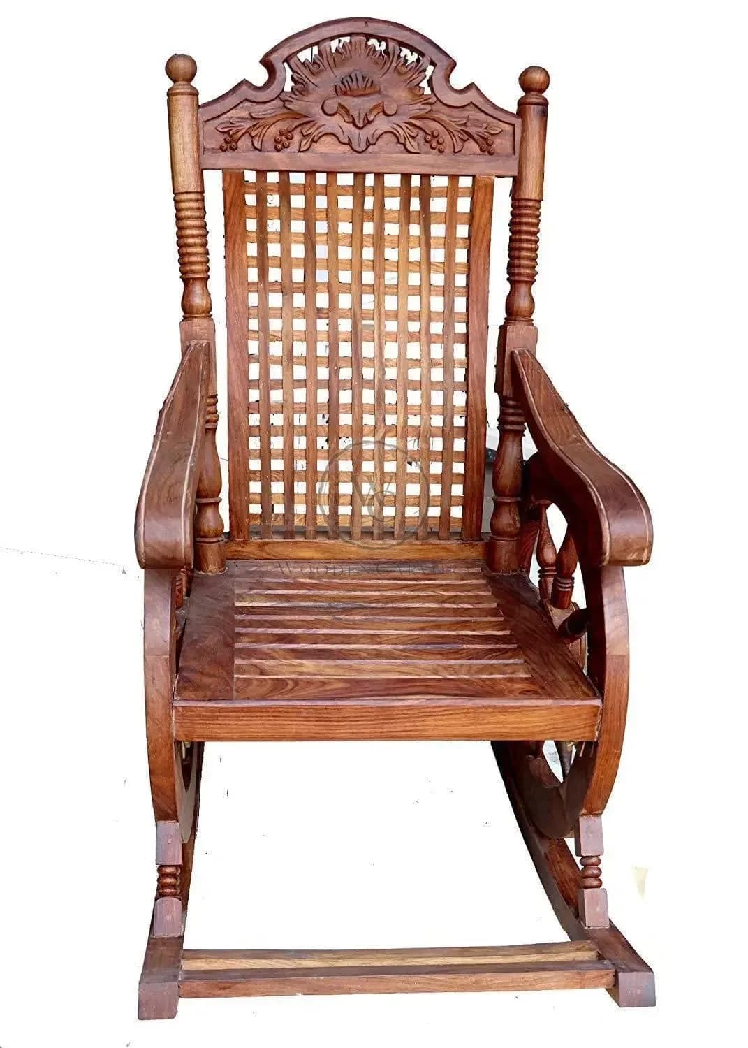 Hand Carved Sheesham Wood Rocking Chair (Brown), another view