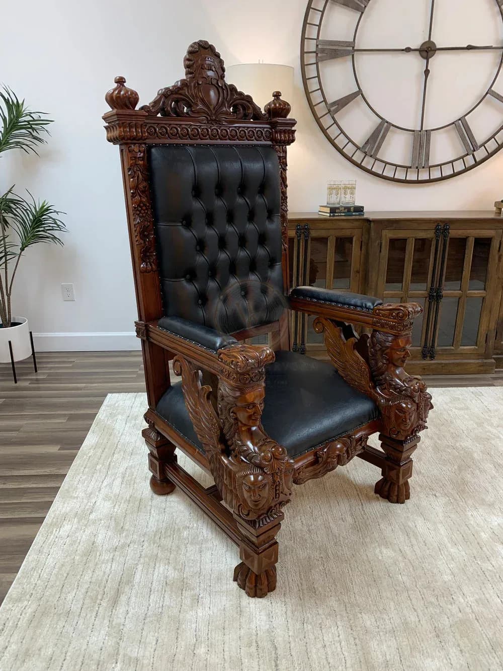 Kristofer 39" Mahogany & Tufted Top Grain Leather Throne Chair, another view