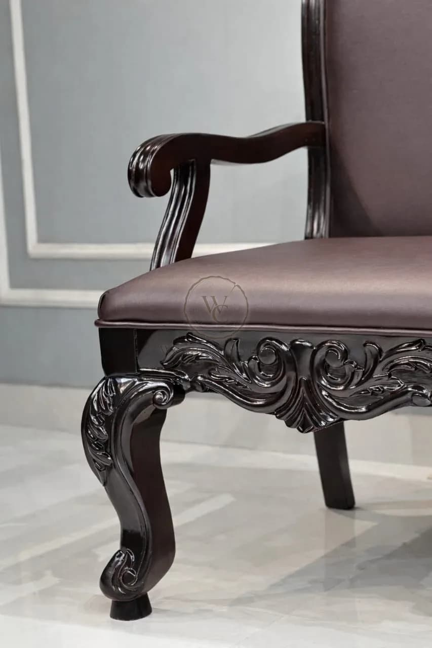 Luxury Solid Wood Leather Accent Chairs (Set of 2) – Hand-Carved Teak Armchairs for Living Room by, another view