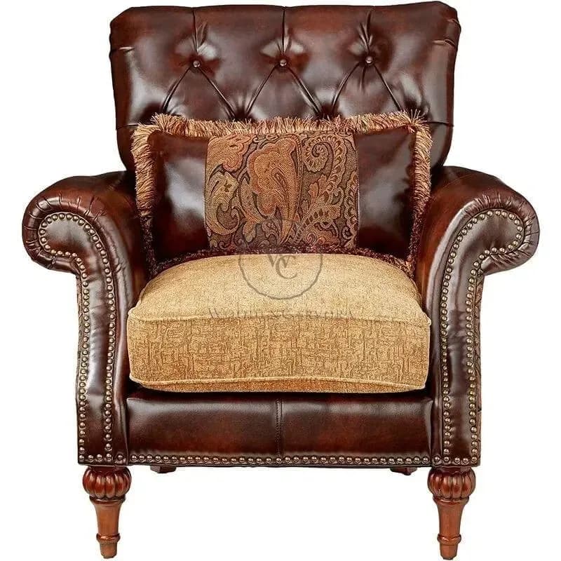 Wooden Handcarved Teak Wood Sofa Wide Tufted Armchair, another view