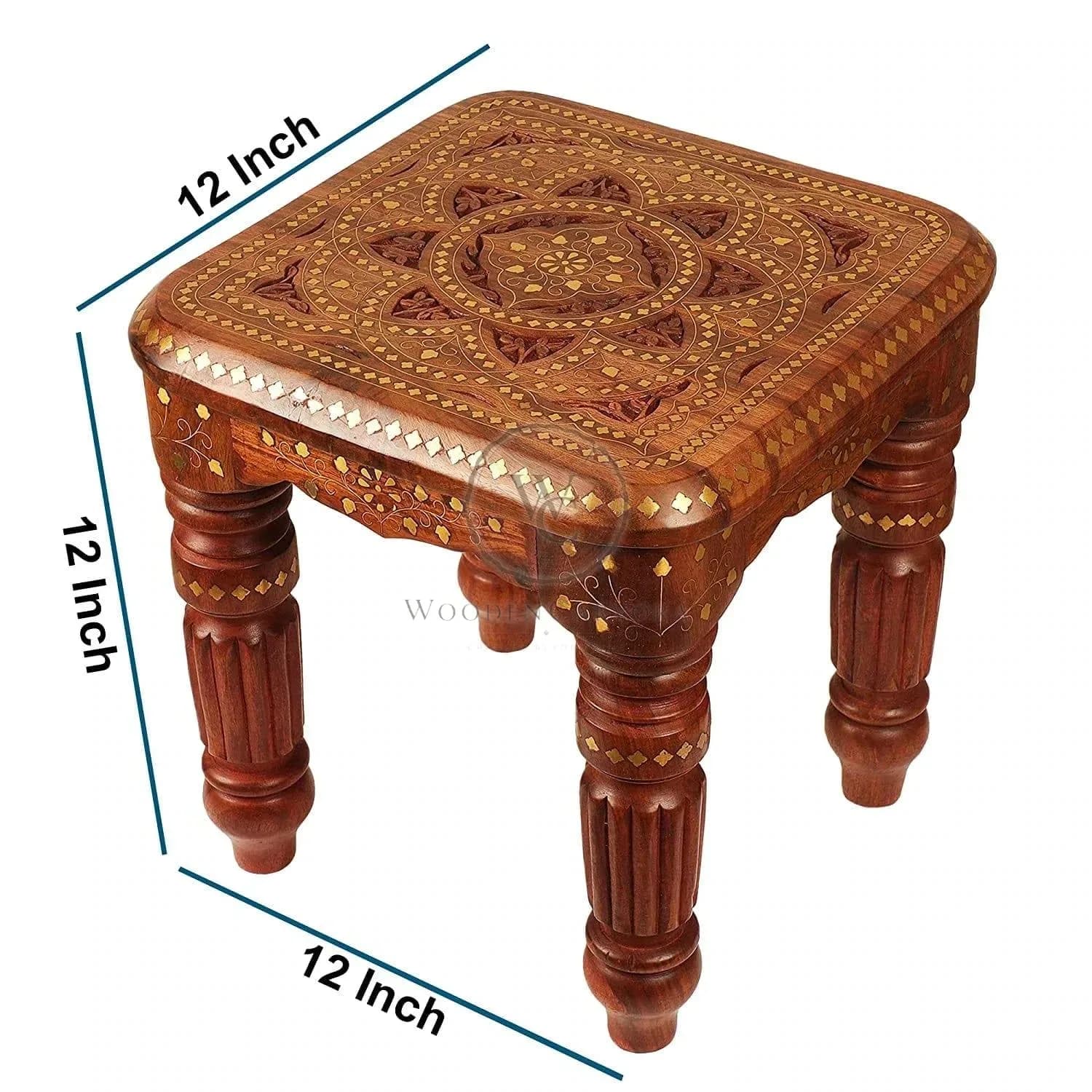 SHEESHAM WOOD BRASS CARVING STOLL II WOODEN CARVING STOOL II ANTIQUE DESIGN STOOL, another view