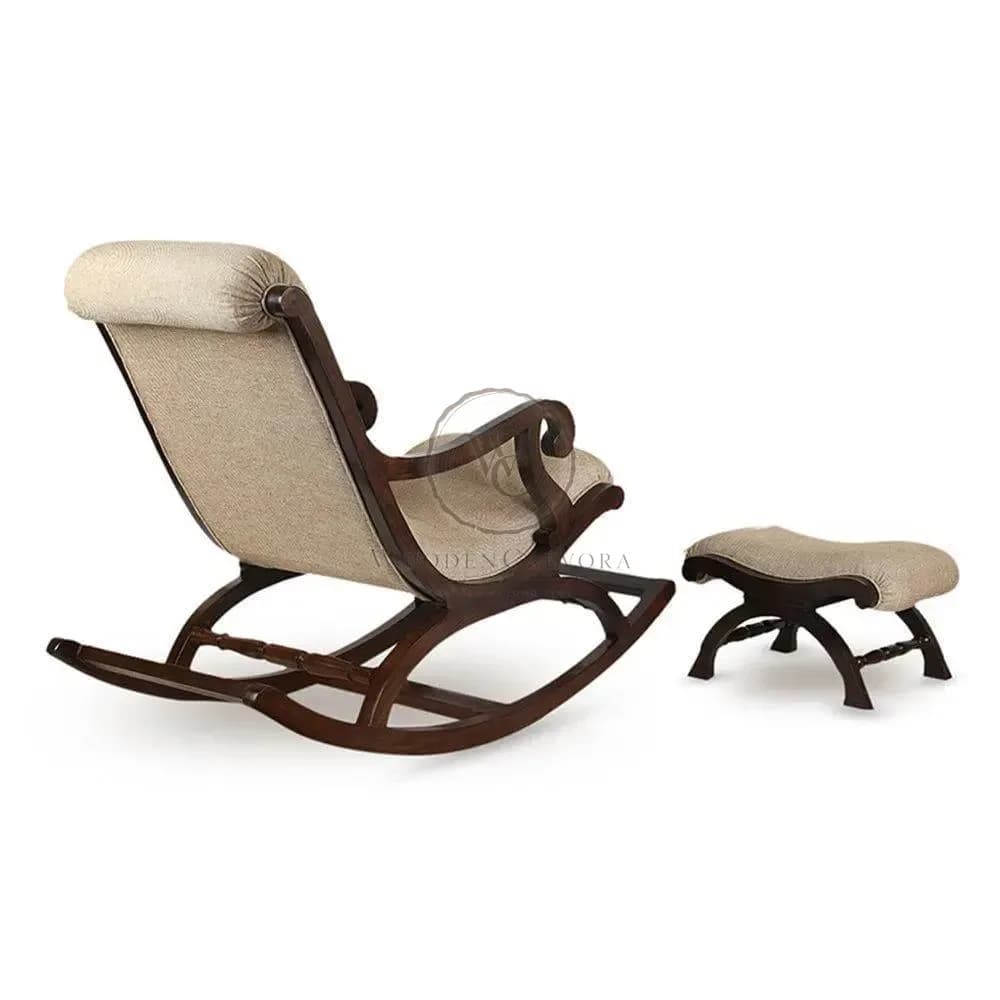 Teak Wood Rocking Chair with Foot Rest and Cushion for Living Room and Home Decor, Brown, another view