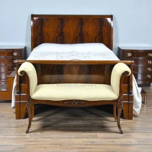Teak Wood Upholstered Bench, another view