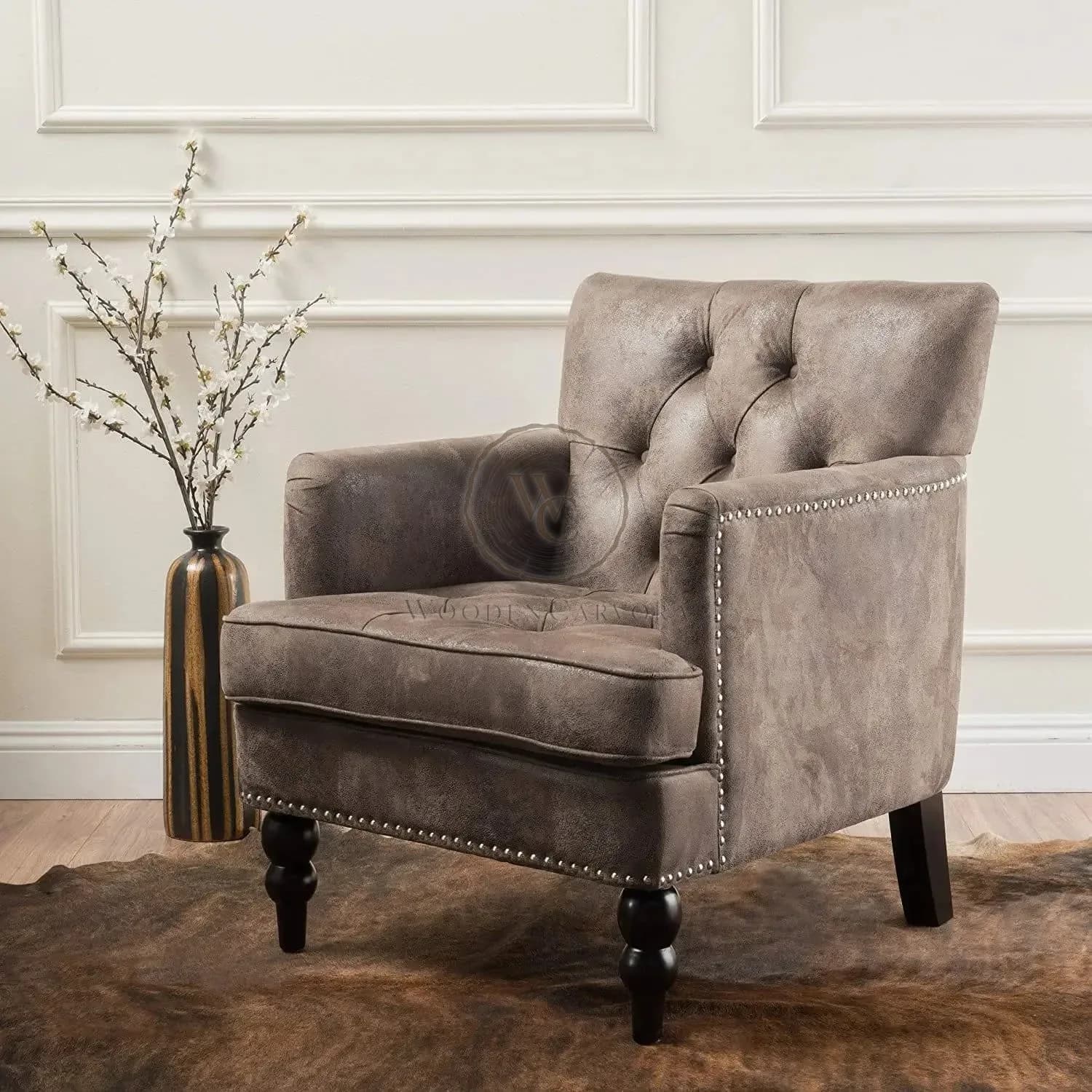 Tufted Club Chair, Fabric Accent Chair