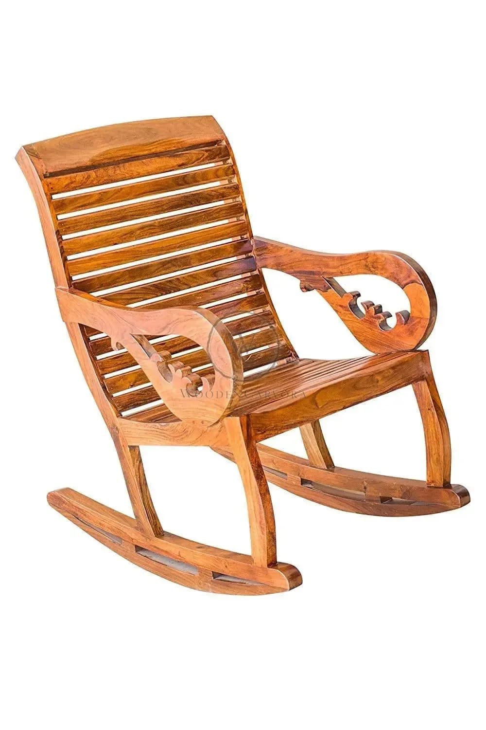 Wooden Royal Rocking Chair Wood Rocking Chair in Mahogany SPL Finish for Living Room Lounge Garden, another view